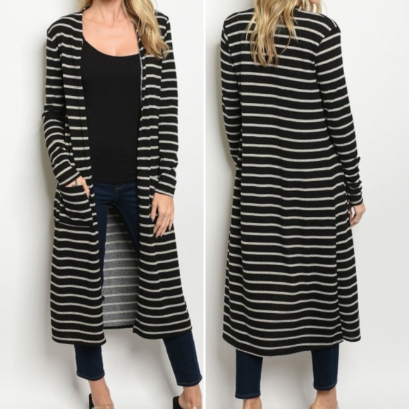 Trend Setter Diva Boutique Sweaters - LAST 1! BLACK & GREY KNIT DUSTER/ CARDIGAN